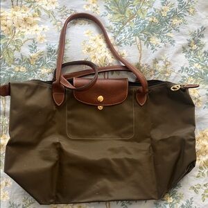 Longchamp Brown and Olive Tote Bag